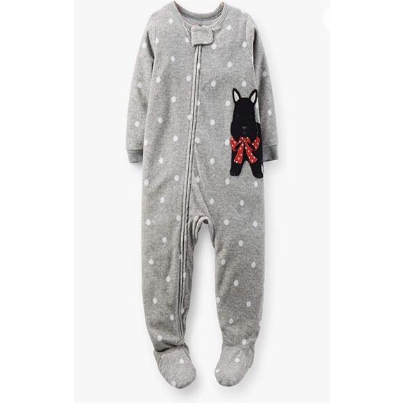 Carter's Gray Polka Dot Scottish Terrier Zip Up Girls' Footed Pajamas Size 4 - Picture 1 of 5